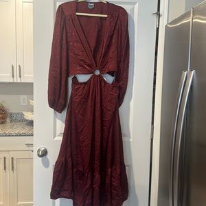Lulu's Burgundy Long Sleeve Cut-Out Dress